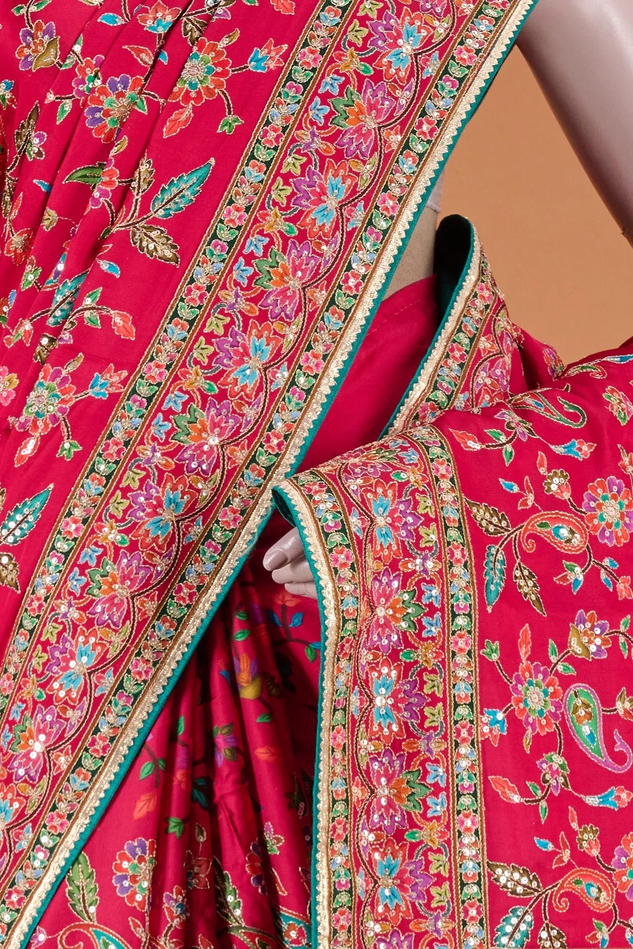 Vellotis Rani Pink Multicolor Printed Silk Saree with Heavy Designer Border – Festive & Party Wear