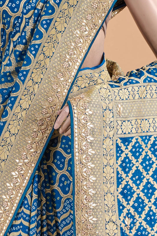Vellotis Royal Blue & Gold Banarasi Silk Saree with Zari Work – Festive & Wedding Wear