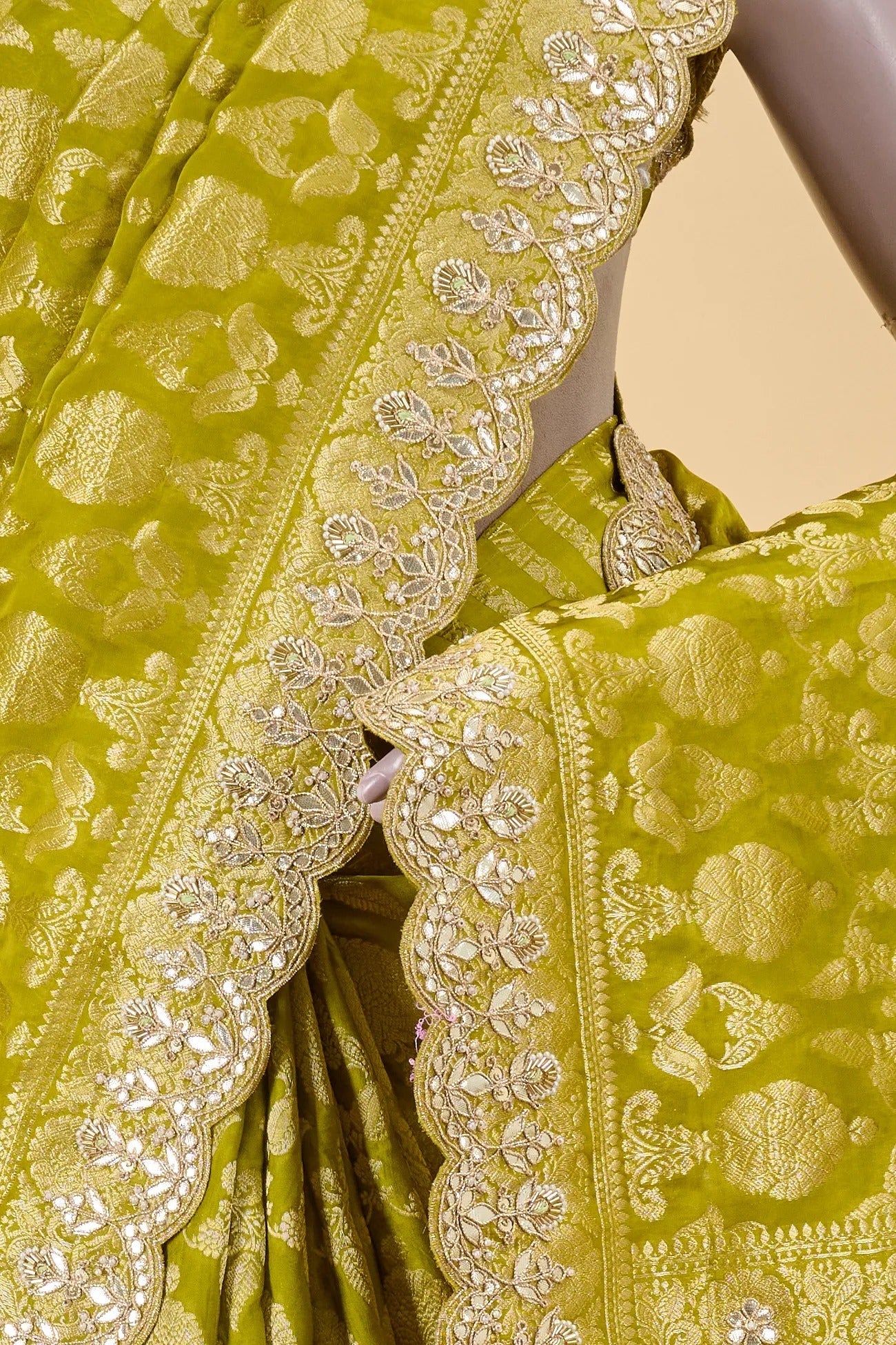 Vellotis Lime Green Banarasi Silk Saree with Rich Zari Work – Festive & Wedding Wear