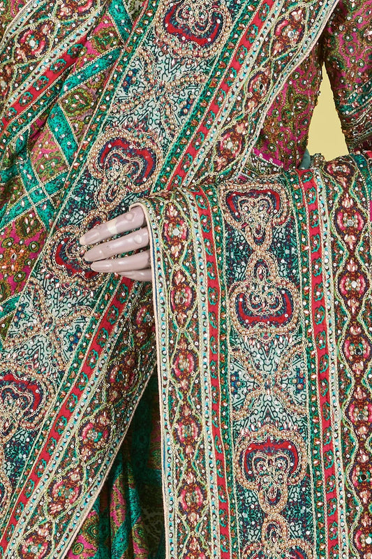 Vellotis Multicolor Printed Silk Saree with Heavy Ethnic Border – Festive & Designer Wear