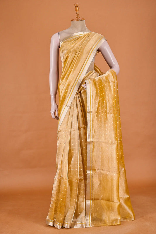 Vellotis Golden Tissue Silk Saree with Polka Dot Weave – Elegant Festive & Party Wear