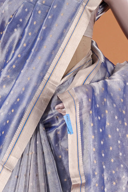 Vellotis Sky Blue Tissue Silk Saree with Polka Dot Weave – Elegant Festive & Party Wear