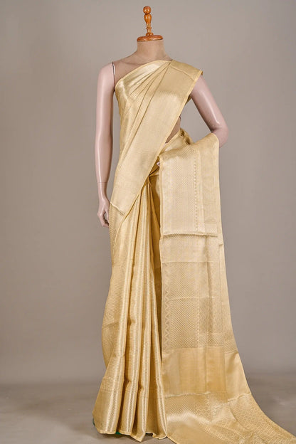 Vellotis Classic Gold Kanjivaram Silk Saree with Woven Zari Design – Bridal & Wedding Wear
