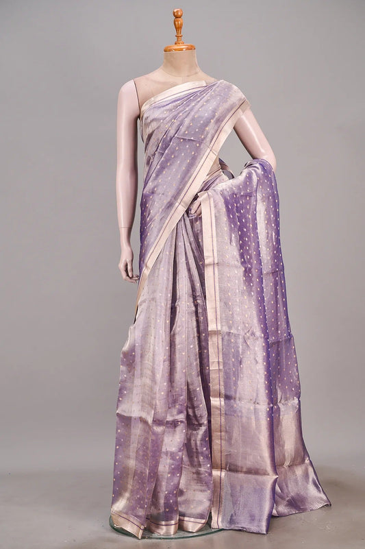 Vellotis Lavender Tissue Silk Saree with Subtle Polka Dots – Elegant Festive & Party Wear