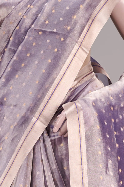 Vellotis Lavender Tissue Silk Saree with Subtle Polka Dots – Elegant Festive & Party Wear