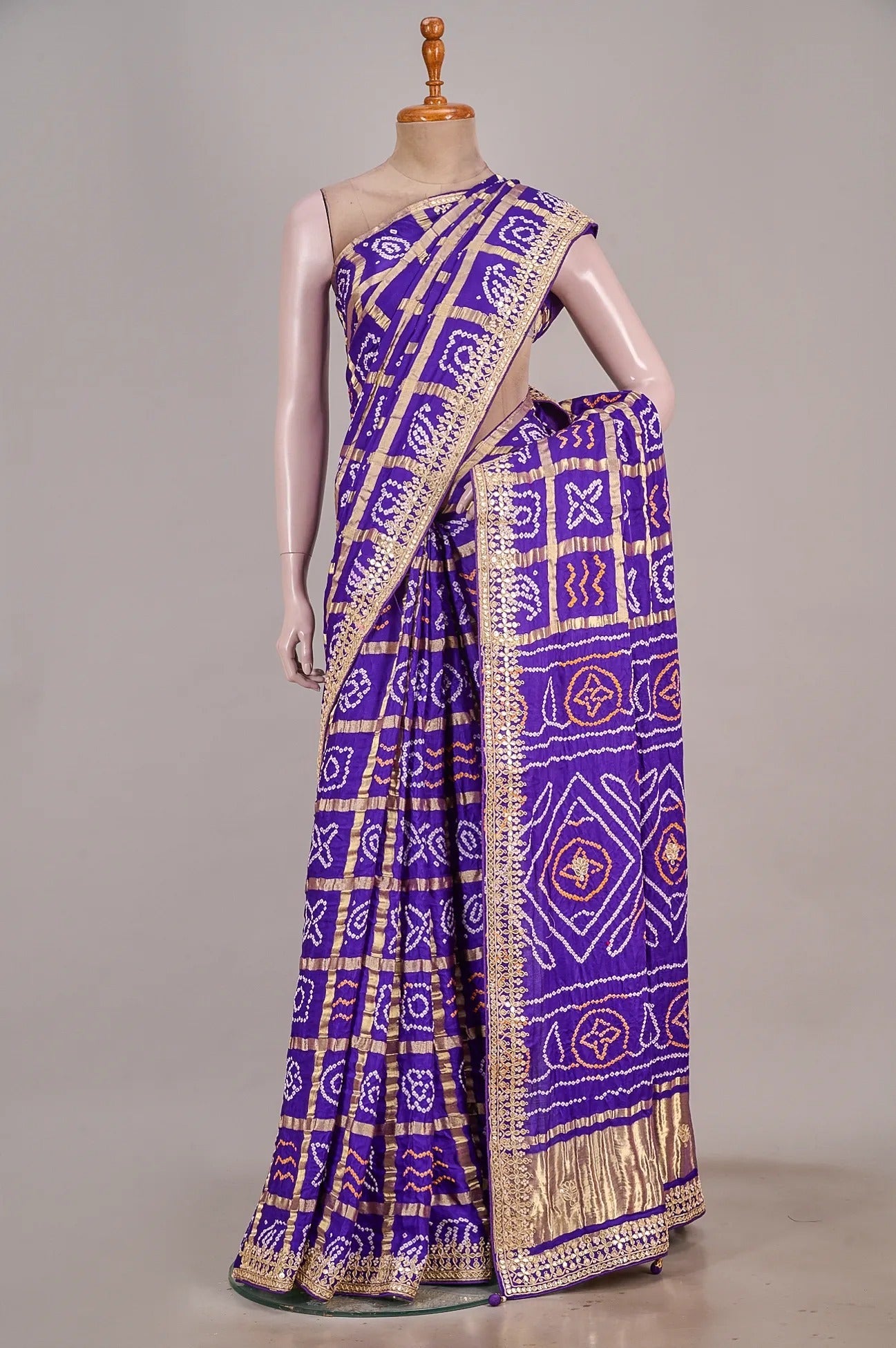 Vellotis Royal Purple Bandhani Silk Saree with Embroidered Border – Festive & Wedding Wear